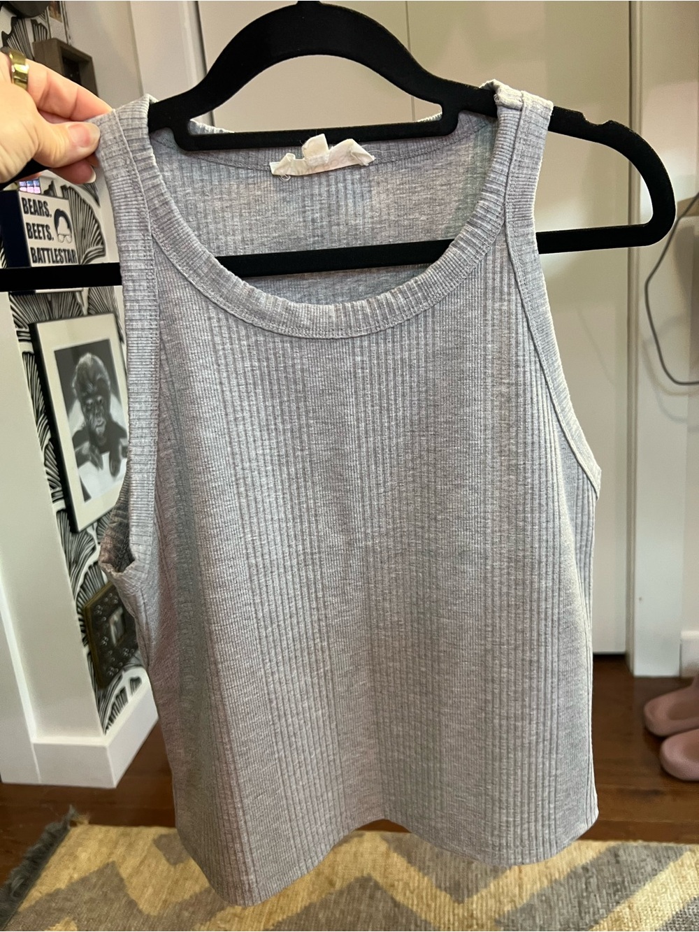 Pink Rose Heather Gray Ribbed Stretch Tank Top Large